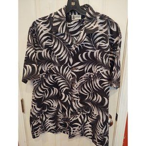 Aloha Republic Mens Hawaiian Shirt L Black Gray Floral Ahola Island Short Sleeve